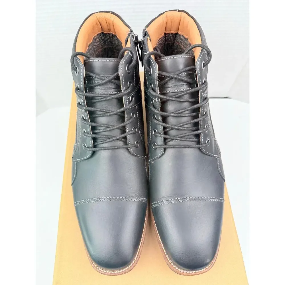 Steve Madden Jotting Mens Size 11.5 Black Leather Cap Toe Ankle Boots‎ Zipper